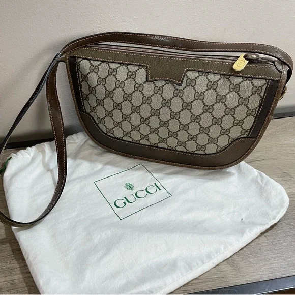 MINT! Vintage GUCCI GG Coated Canvas MONOGRAM Brown LEATHER Designer PURSE Bag - Picture 3 of 11